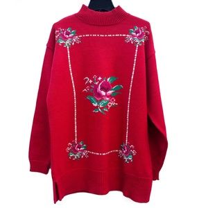 Chinawear True Vintage Rare Find Oversized Tunic Mid Knit Floral Sweater EUC L
